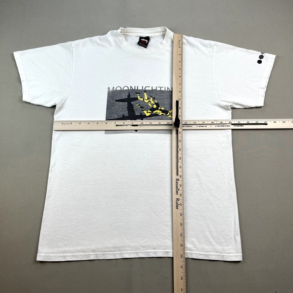 Vintage Stussy T-Shirt Adult Medium White Moonlighting Futura Plane Skydive y2k - Picture 10 of 13
